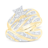 10K Gold Round Diamond Square Matching Wedding Ring Set 1/3 Cttw