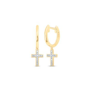 10K Gold Round Diamond Cross Dangle Nicoles Dream Collection Earrings 1/20 Cttw