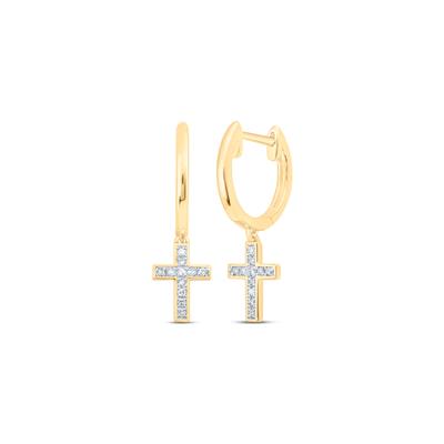 10K Gold Round Diamond Cross Dangle Nicoles Dream Collection Earrings 1/20 Cttw