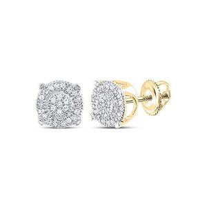 10K Gold Round Diamond Fashion Cluster Earrings 1/8 Cttw