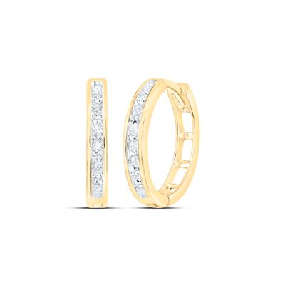10K Gold Round Diamond Hoop Earrings 1/5 Cttw