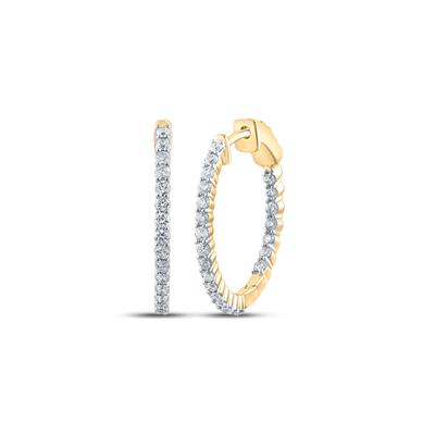 10K Gold Round Diamond Inside Outside Hoop Earrings 1Cttw