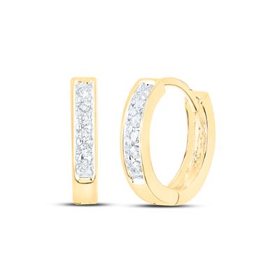 10K Gold Round Diamond Hoop Earrings 1/8 Cttw