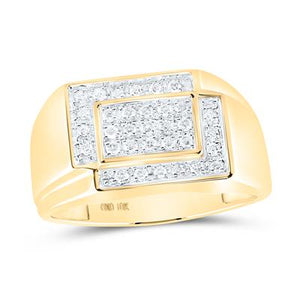 10K Gold Round Diamond Rectangle Cluster Ring 1/4 Cttw