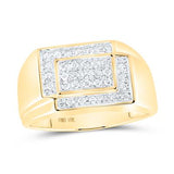 10K Gold Round Diamond Rectangle Cluster Ring 1/4 Cttw