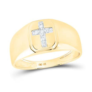 10K Gold Round Diamond Cross Band Ring 1/20 Cttw