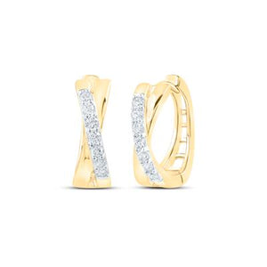 10K Gold Round Diamond Hoop Earrings 1/6 Cttw