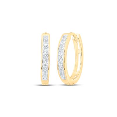 10K Gold Round Diamond Hoop Earrings 1/4 Cttw