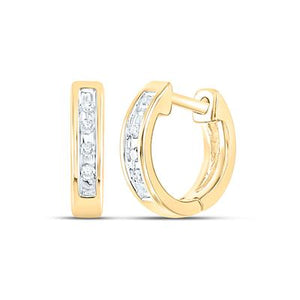 10K Gold Round Diamond Small Huggie Earrings 1/20 Cttw