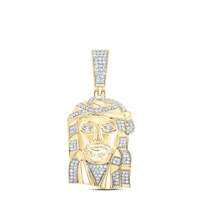 10K Yellow Gold Round Diamond Jesus Face Pendant 1/2Cttw