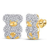 10K Yellow Gold Round Diamond Teddy Bear Earrings 1/2 Cttw