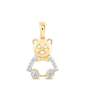 10K Gold Round Diamond Teddy Bear Animal Nicoles Dream Collection Pendant 1/10 Cttw