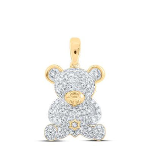 10K Gold Round Diamond Teddy Bear Animal Nicoles Dream Collection Pendant 1/2 Cttw