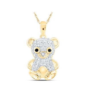 10K Gold Round Diamond Teddy Bear Animal Nicoles Dream Collection Pendant 1/5 Cttw