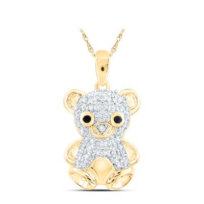 10K Gold Round Diamond Teddy Bear Animal Nicoles Dream Collection Pendant 1/5 Cttw