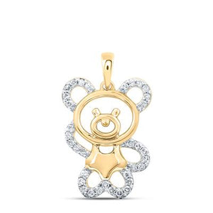 10K Gold Round Diamond Teddy Bear Animal Nicoles Dream Collection Pendant 1/6 Cttw