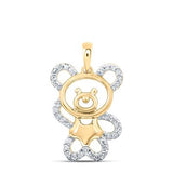 10K Gold Round Diamond Teddy Bear Animal Nicoles Dream Collection Pendant 1/6 Cttw