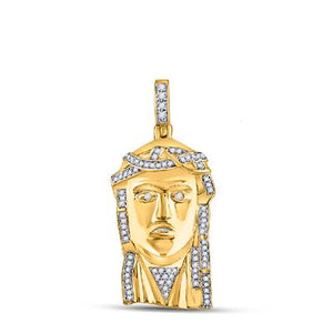 14K Yellow Gold Round Diamond Jesus Face Pendant 1/4Cttw