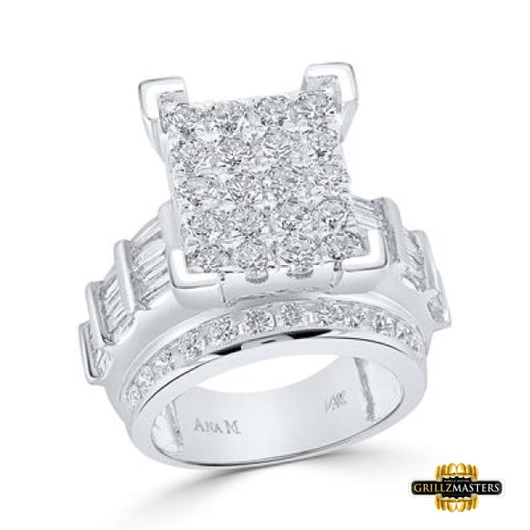 14K Gold Diamond Cluster Bridal Engagement Ring 4 Cttw White
