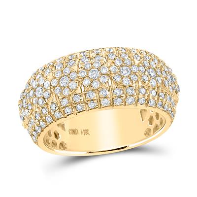 14K Yellow Gold Round Diamond Luxury Lined Cluster Band Ring 2-1/4 Cttw