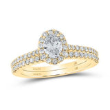 14K Yellow Gold Oval Diamond Halo Bridal Wedding Set 1 Cttw (Certified)