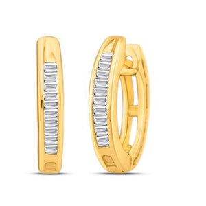 14K Gold Bagutte Diamond Huggie Hoop Earrings 1/6 Cttw
