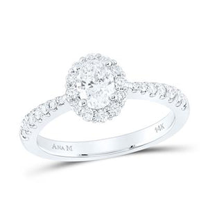 14K White Gold Oval Diamond Halo Bridal Engagement Ring 1 Cttw (Certified)