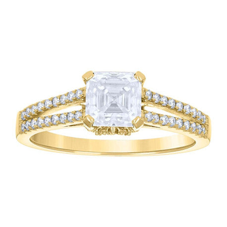 14kt Yellow Gold Womens Cushion-cut Round Moissanite Engagement Ring