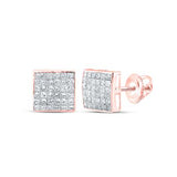 14K Gold Princess Diamond Square Cluster Earrings 2 Cttw Rose