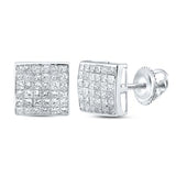 14K Gold Princess Diamond Square Cluster Earrings 2 Cttw White