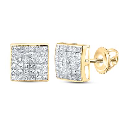 14K Gold Princess Diamond Square Cluster Earrings 2 Cttw Yellow