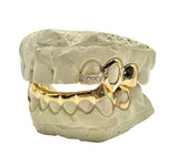 Custom Design Top 3pc with Diamonds & Open Face Extended Fangs Bottom Grillz Set