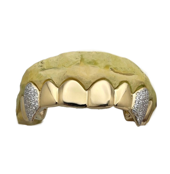 Polished grillz with Prong Set Diamond Vamp Fangs 8pc Top or Bottom