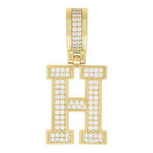 925 Sterling Silver Yellow-tone Unisex 0.61ct Moissanite Initial Alphabet H Charm Pendant