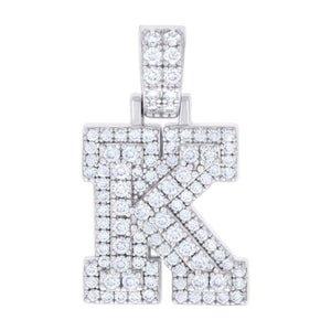 925 Sterling Silver Unisex 1.47ct Moissanite Initial Alphabet K Pendant