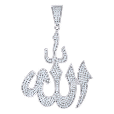 925 Sterling Silver Mens Moissanite ALLAH Symbol Pendant