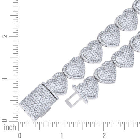 925 Sterling Silver Moissanite Heart Tennis Necklace 14mm 22 Inch