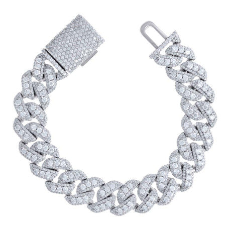 925 Sterling Silver Moissanite Cuban Chain Bracelet 16mm 8 Inches