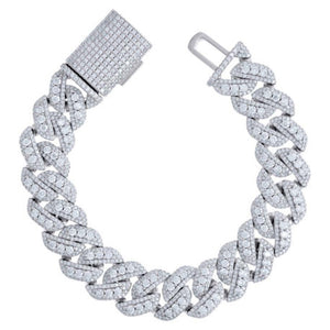 925 Sterling Silver Moissanite Cuban Chain Bracelet 18mm 8 Inches