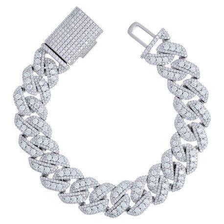 925 Sterling Silver Moissanite Cuban Chain Bracelet 18mm 9 Inches