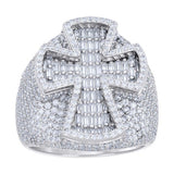 925 Sterling Silver Mens Baguette Round Moissanite Cross Ring