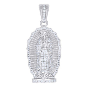 925 Sterling Silver Mens Moissanite Guadalupe/Mother Mary Pendant