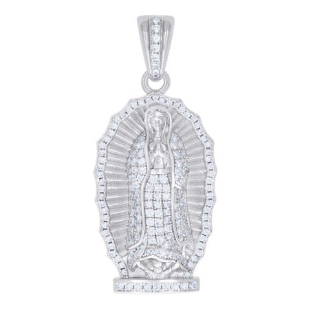 925 Sterling Silver Mens Moissanite Guadalupe/Mother Mary Pendant