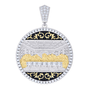 925 Sterling Silver Yellow Mens Baguette Round Moissanite Last Supper Pendant