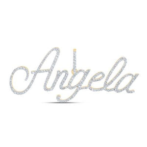 10K Yellow Gold Round Diamond Angela Name Pendant 1 Cttw