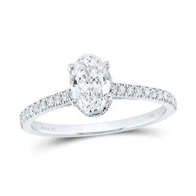 14K White Gold Oval Diamond Solitaire Bridal Engagement Ring 1 Cttw (Certified)