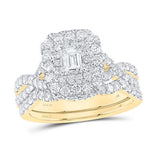 14K Gold Emerald Diamond Halo Bridal Wedding Ring Set 1-1/2 Cttw (Certified) Yellow
