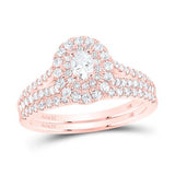 14K Gold Oval Diamond Halo Bridal Wedding Ring Set 1 Cttw (Certified)