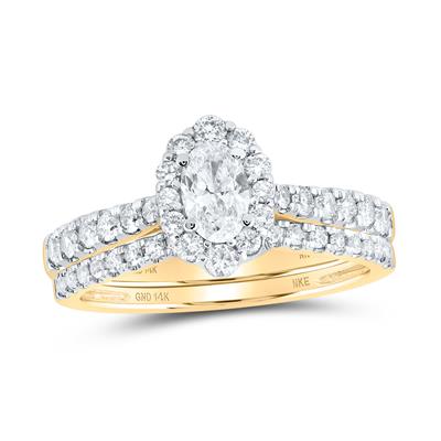 14K Gold Oval Diamond Halo Bridal Wedding Ring Set 1Cttw (Certified) Yellow