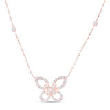 10K Gold Butterfly Necklace 1/3Ctw Dia Rose